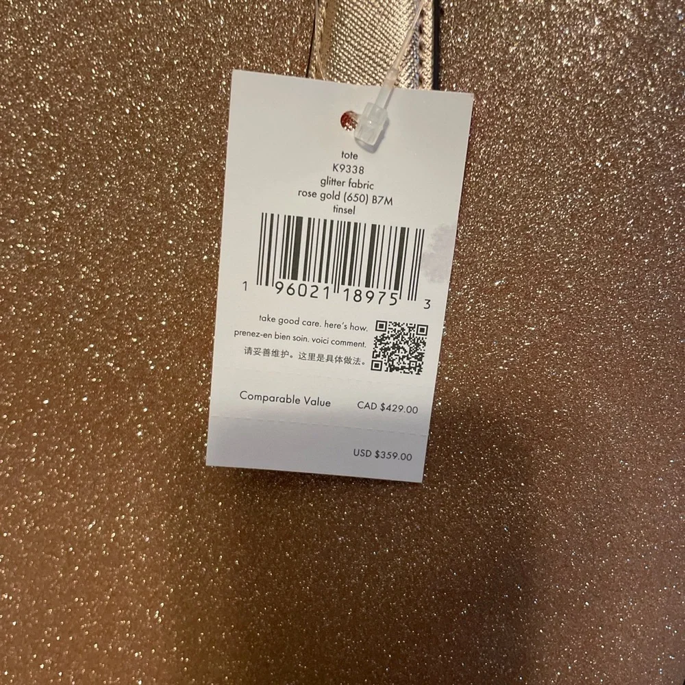 Kate Spade Nutcracker Glitter Tinsel Tote in Rose Gold +Matching Wallet Bundle! - Picture 9 of 10
